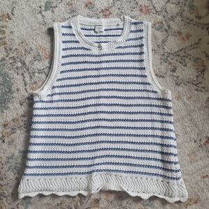 J. Crew Blue Abd White Striped Crochet Tank Top